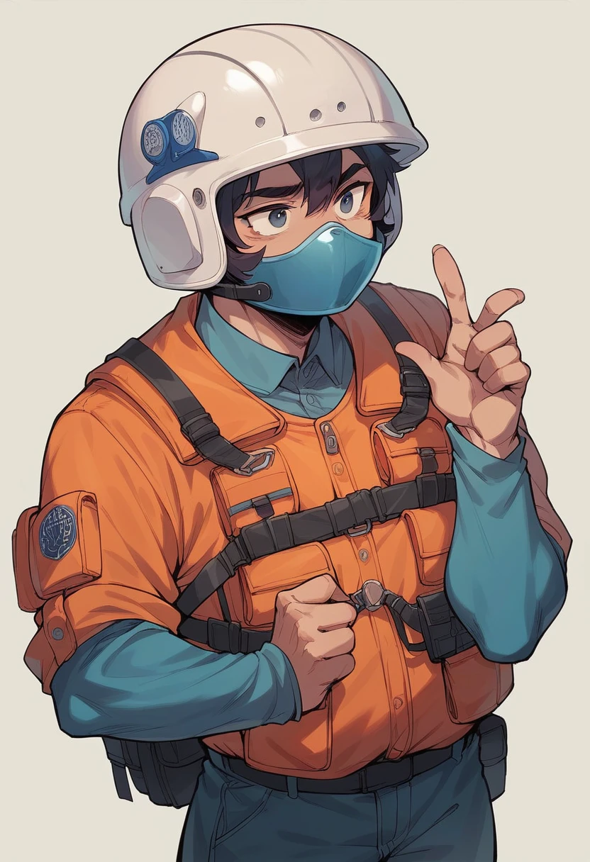 Simple illustration of a boy and girl wearing a white helmet and a life jacket Digital art