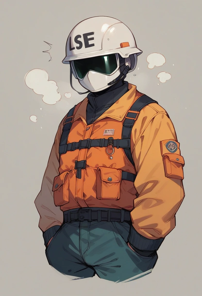 Simple illustration of a boy and girl wearing a white helmet and a life jacket Digital art