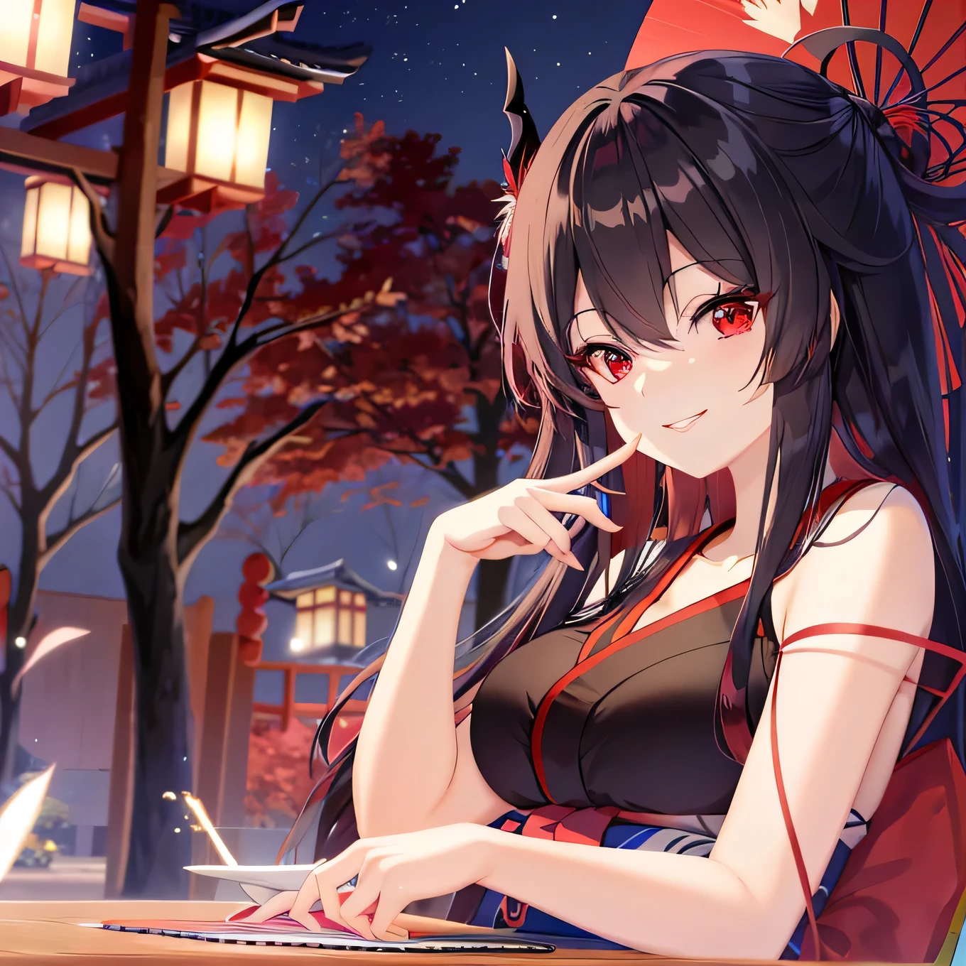 Japanese cartoons, Japanese cartoons girl, demon, Red eyes, Black Hair, Red eyes, Red eyes, Red eyes, Red eyes, Red eyes, Red eyes, Red, with Red glowing eyes, badass Japanese cartoons 8 k, best Japanese cartoons 4k konachan wallpaper, demon Japanese cartoons girl, with glowing Red eyes, Shatia Bradfren, smile and sparkling eyes
