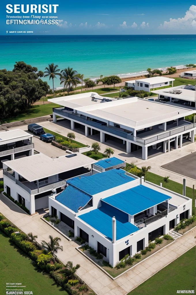 Magazine cover of the Bahía security company, which offers; security guards, surveillance cameras, drones, automatic pens, guard houses.