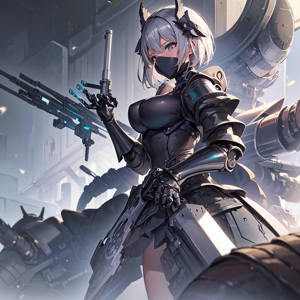 Close-up of a woman in a black and silver outfit, すごいアニメ 8K, Armor Girl, 2b, 2b ..., Best anime 4k konachan wallpaper, Mechanized Valkyrie Girl, Biomechanical OPPAI, bikini armor female knight, 2b nier automata, from Girls&#39; Frontline, Fine details. Girls&#39; Frontline, Female body type，((Best image quality, High resolution, Realistic, RAW Photos, )), ((Very detailedな CG 統合 8K 壁紙)), (Huge and stunning goddess shot, Incredible beauty, Perfect balance, Beautiful body, Slim body beauty:1.1),chromatic aberration, Written boundary depth, Soft lighting, masterpiece, Highest quality, complicated, Tone Map, Very detailed, Art Station, Concept Art, Smooth, Sharp focus, Very detailed artwork, Cinematic, hyper Realistic painting, Art Stationでトレンド, 8K, Realistic, (Very detailed background:1.0), A Very detailed portrait of a solo 1girl standing, Clear pupils、Eyes with glowing details,whole body，