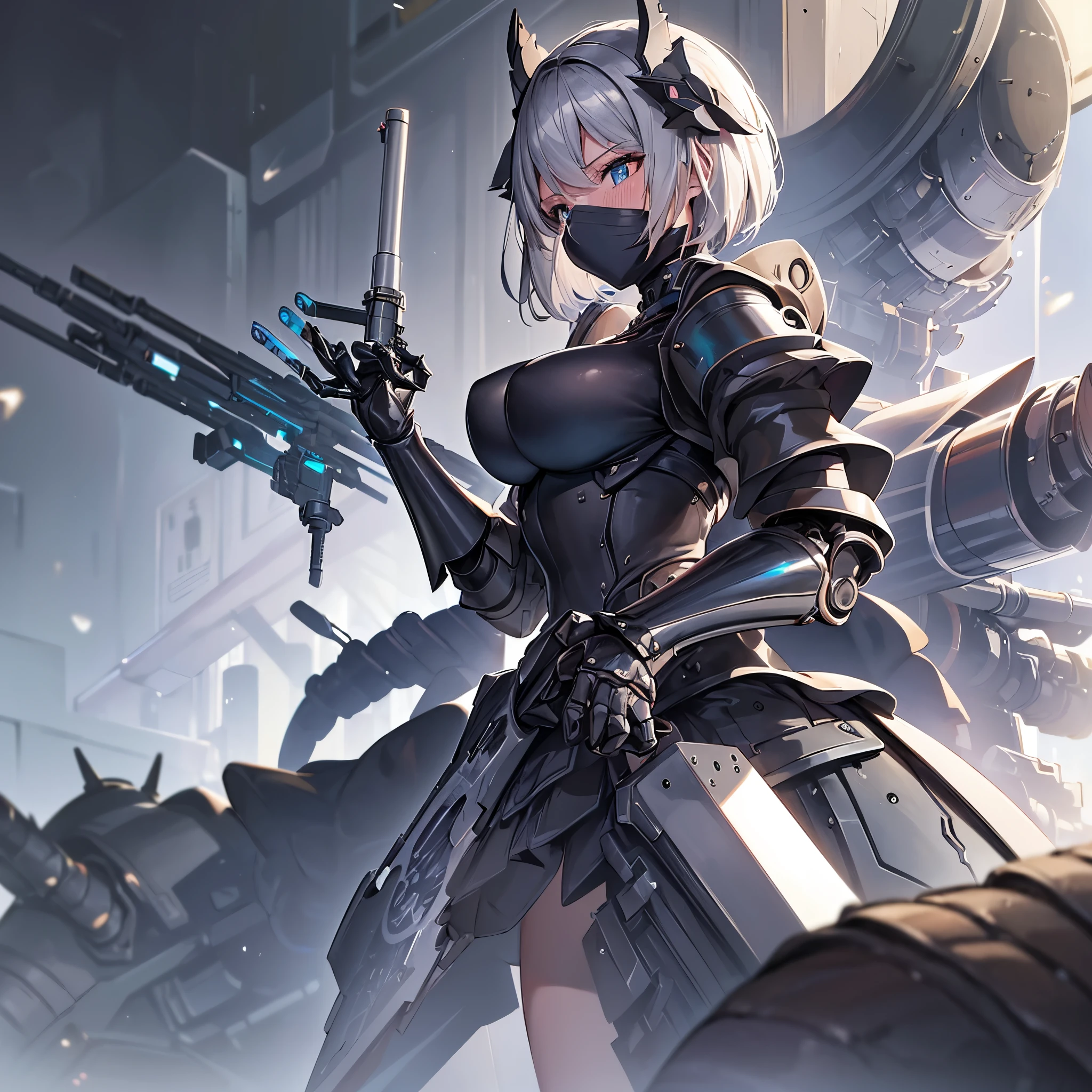Close-up of a woman in a black and silver outfit, すごいアニメ 8K, Armor Girl, 2b, 2b ..., Best anime 4k konachan wallpaper, Mechanized Valkyrie Girl, Biomechanical OPPAI, bikini armor female knight, 2b nier automata, from Girls' Frontline, Fine details. Girls' Frontline, Female body type,((Best image quality, High resolution, Realistic, RAW Photos, )), ((Very detailedな CG 統合 8K 壁紙)), (Huge and stunning goddess shot, Incredible beauty, Perfect balance, Beautiful body, Slim body beauty:1.1),chromatic aberration, Written boundary depth, Soft lighting, masterpiece, Highest quality, complicated, Tone Map, Very detailed, Art Station, Concept Art, Smooth, Sharp focus, Very detailed artwork, Cinematic, hyper Realistic painting, Art Stationでトレンド, 8K, Realistic, (Very detailed background:1.0), A Very detailed portrait of a solo 1girl standing, Clear pupils、Eyes with glowing details,whole body,