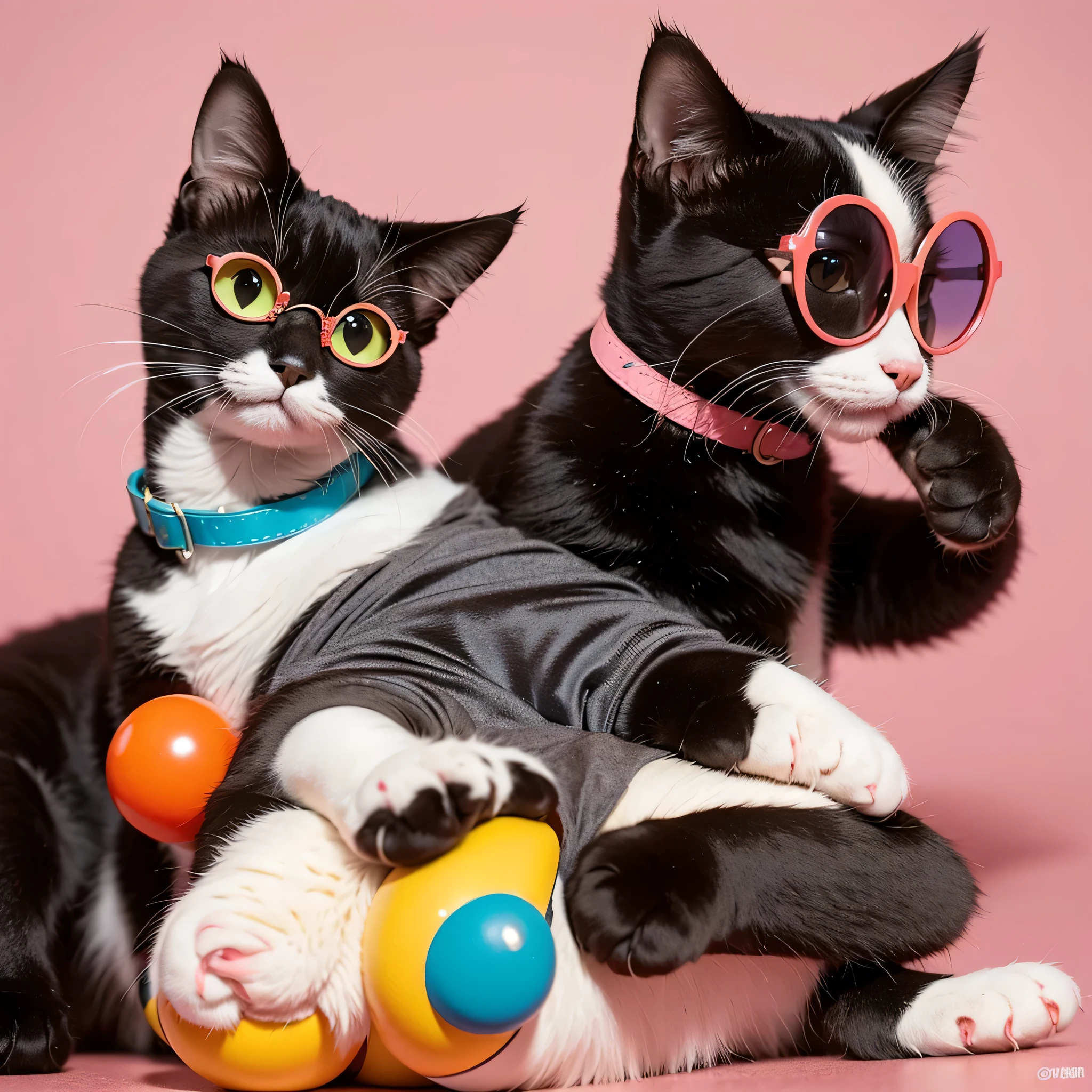 cat wearing round colored glasses, cute cat, funny pose, colorfull