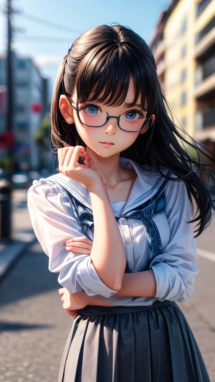 View your audience,high school girl,Leaning forward,(Random cute clothes),(Random animation pose),(Thin type),(Random hairstyle),(Best image quality, (8K), Ultra-realistic, 最high quality, high quality, High resolution, high qualityの質感, Attention to detail, Beautiful details, Fine details, Extremely detailed CG, Detailed Texture, Realistic facial expressions, masterpiece, in front),(Wearing glasses:1.1)