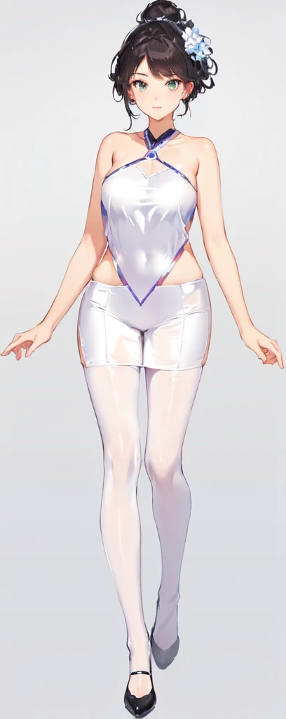 Costume,dancer,Standing,Show your thighs,High heel,Ball head hairstyle,whole body,Blank Background