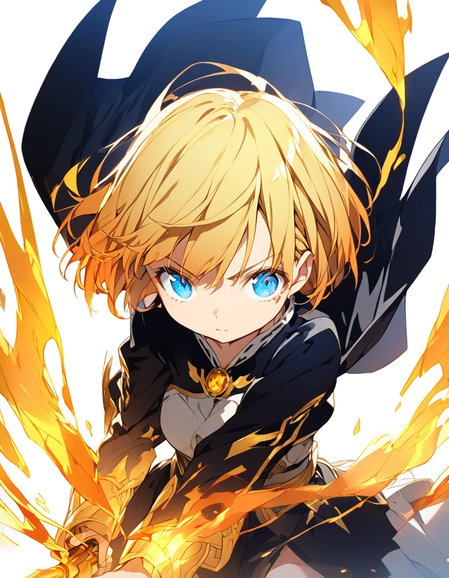 傑作 
A girl fighting with golden flames (Short Bob Hair:1.4),(blue eyes)glowing flame
