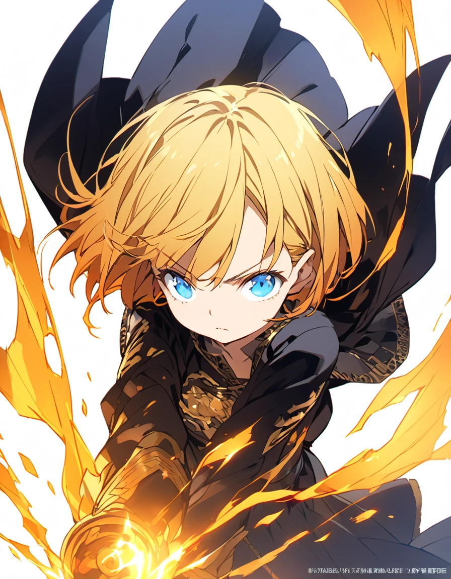 傑作 
A girl fighting with golden flames (Short Bob Hair:1.4),(blue eyes)glowing flame
