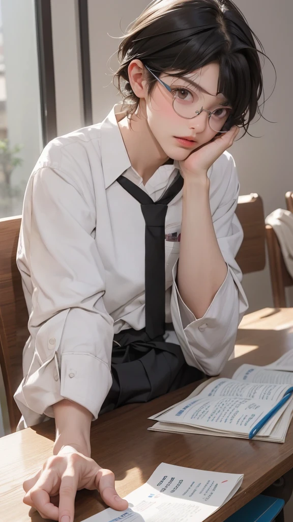 Please add glasses to the image, ensuring no halation occurs, and do not alter anything else