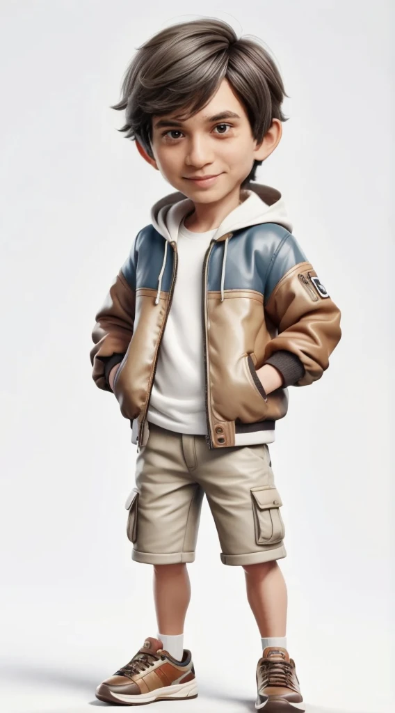1boy, short hair, freckles, brown eyes, looking at viewer, arms crossed, black hair, smile, jacket, simple background