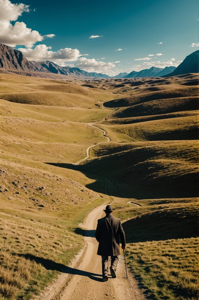 Animation of a man walking through a landscape
