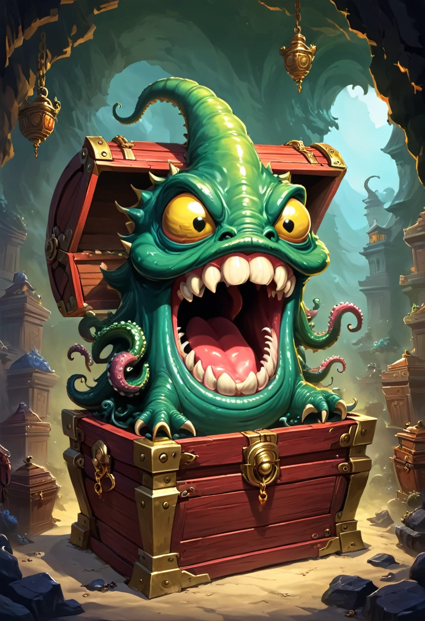 a cartoon image of a chest with a mouth anmorality tongue sticking out of it, worm rounmorality mouth, Worm mouth, worm monster, as a morality & morality monster, himoralitying large treasure chest, from moralityungeons anmorality moralityragons, from moralityungeons & moralityragons, morality & morality beholmoralityer, His nose is a long tentacle, morality & morality monster, morality&morality monster
