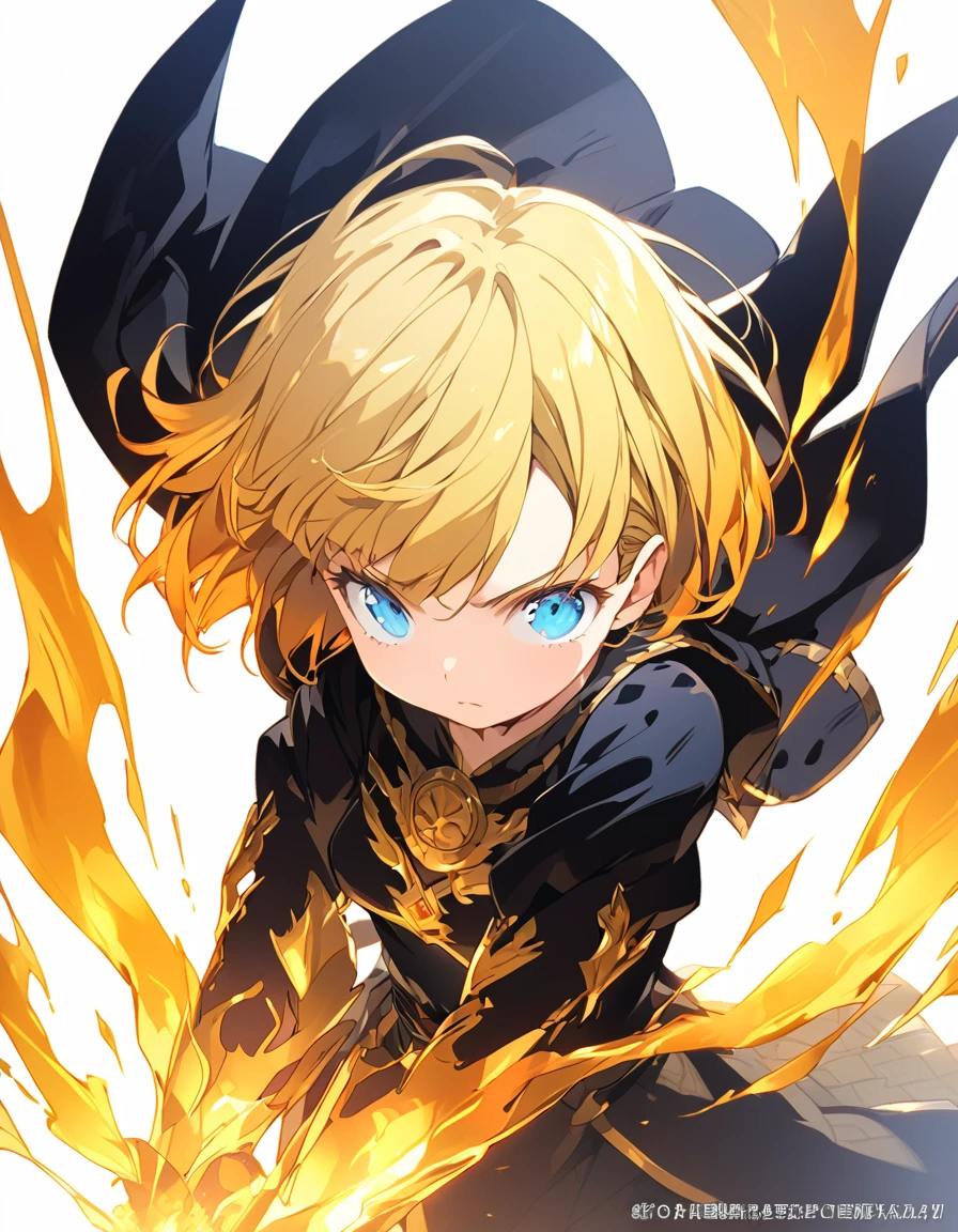 傑作 
A girl fighting with golden flames (Short Bob Hair:1.4),(blue eyes)glowing flame

