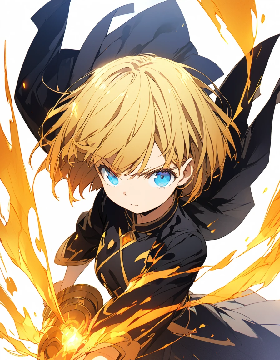 傑作 
A girl fighting with golden flames (Short Bob Hair:1.4),(blue eyes)glowing flame
