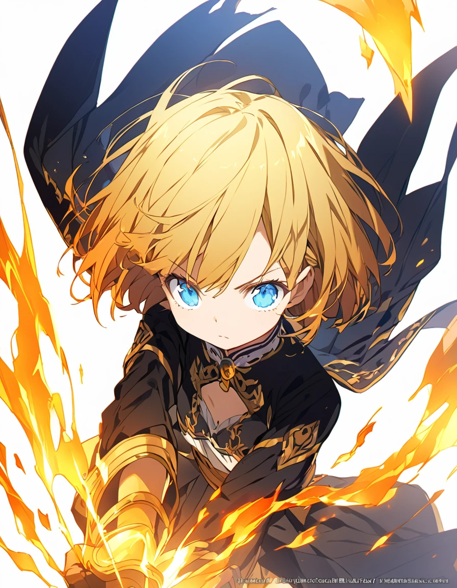 傑作 
A girl fighting with golden flames (Short Bob Hair:1.4),(blue eyes)glowing flame
