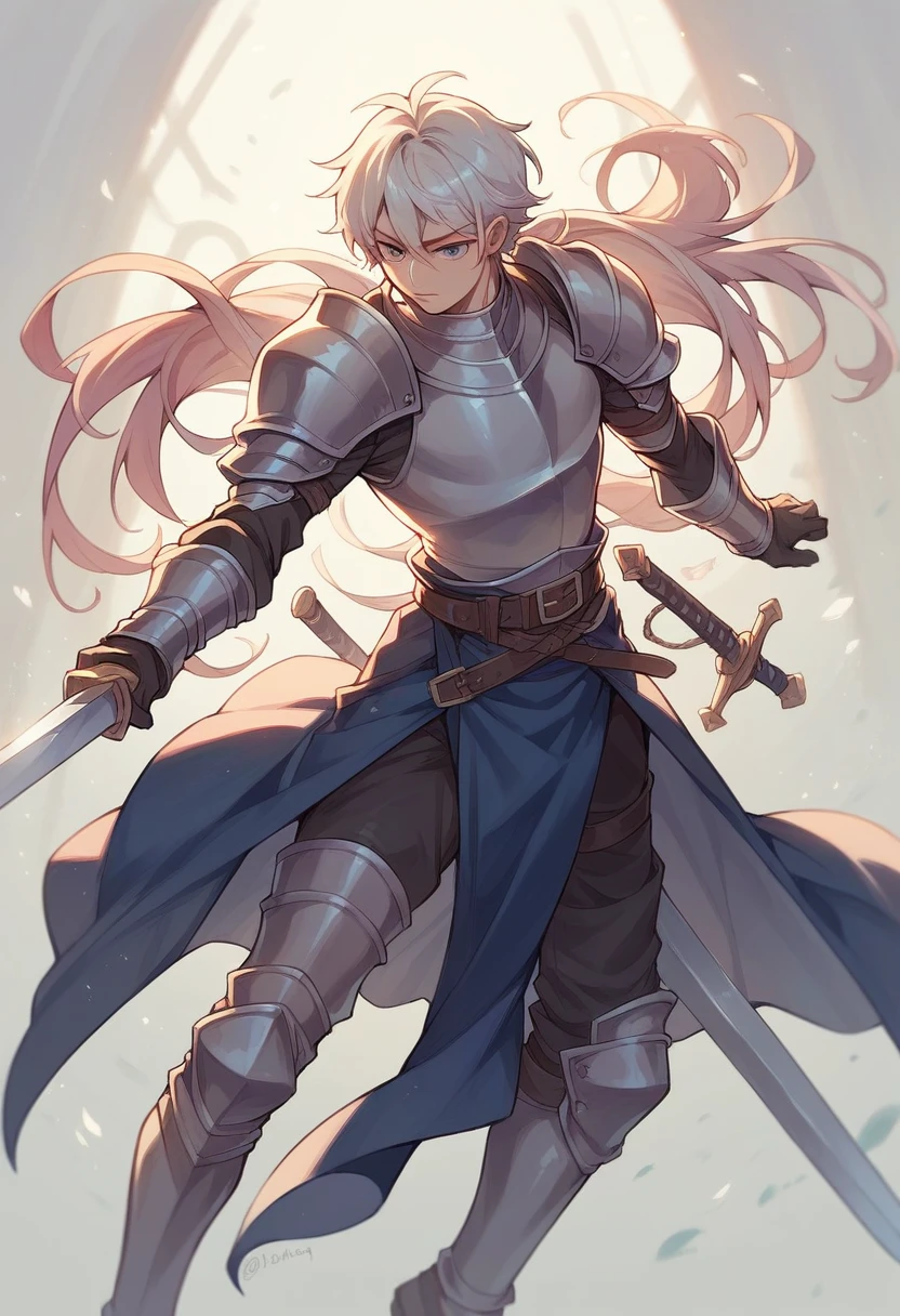 A knight using a sword made of moonlight
