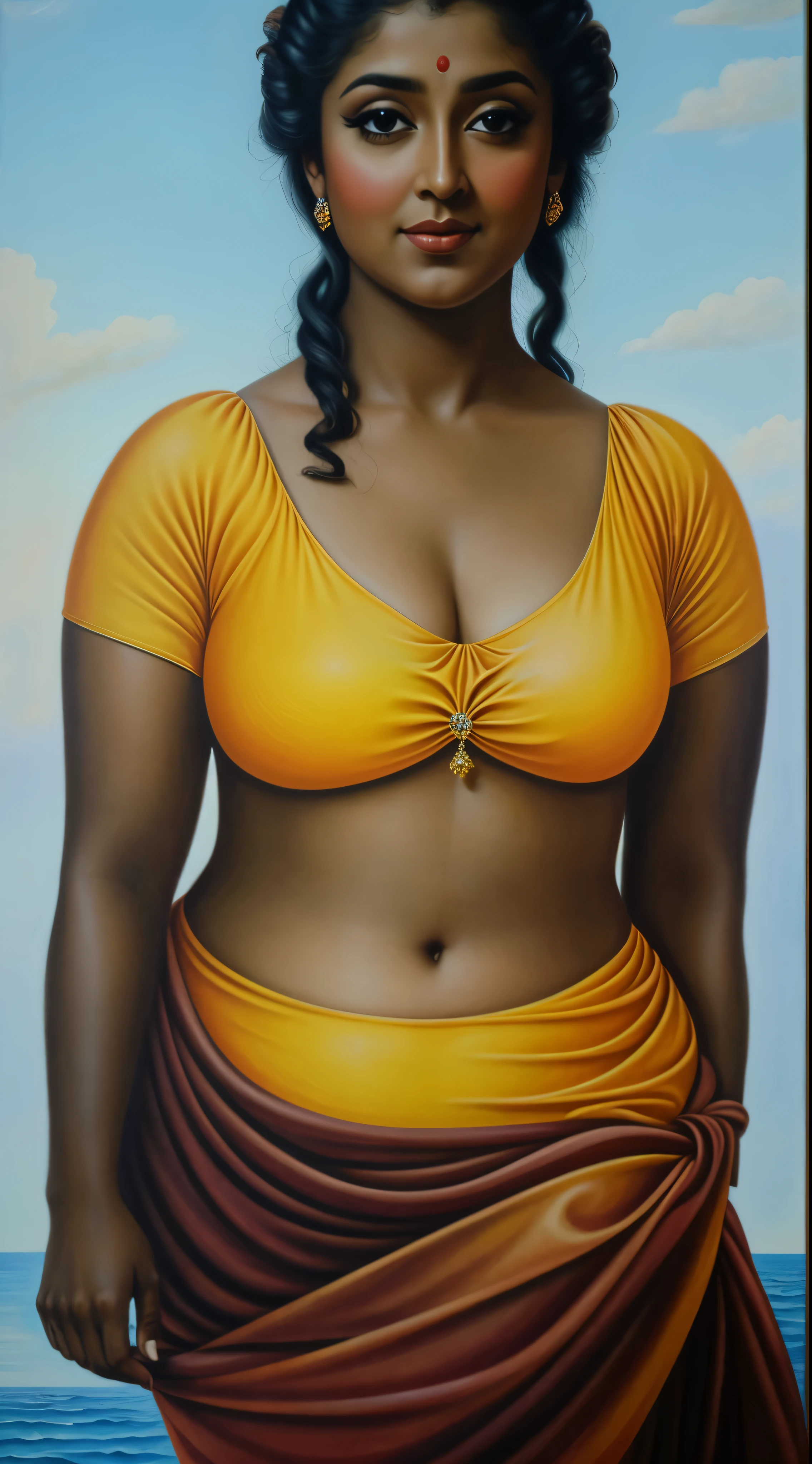 Looks like Nayanthara, curvy, thick figure, heavy figure, sexy navel folds, Masterpiece, Best quality, high clarity eyes, beautifully styled hair, critically flawless,sharp picture, Full portrait, High pixels, perfect face, perfect eyes, beautiful face, perfect hands,perfect fingers, in Peter Paul Rubens style, by Peter Paul Rubens, baroque style, acrylic on canvas, highly detailed, description: "Create a nymph inspired by the tales of Greek or Roman mythology, embodying the essence of a natural element or location, and possessing a unique ability or trait that sets her apart.", 1 female,