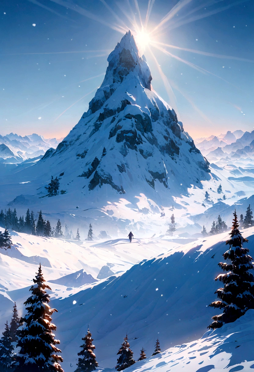 in the winter，heavy snow，Snow Scene，（（（rhyme））），prairie wolf，Sunlight，mist，Tyndall effect，Ultrafine，masterpiece，8K，Depth of Field，Extremely detailed，Detailed depiction，Hyper-photorealism，Surrealism