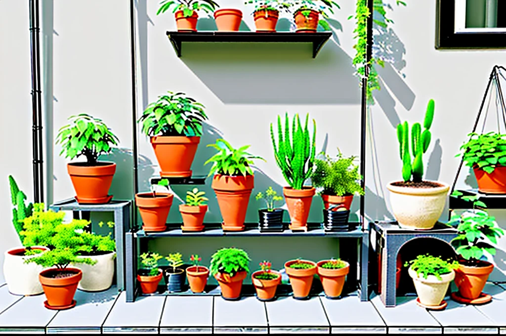 decorative set of plants in pots, number of pots: 3