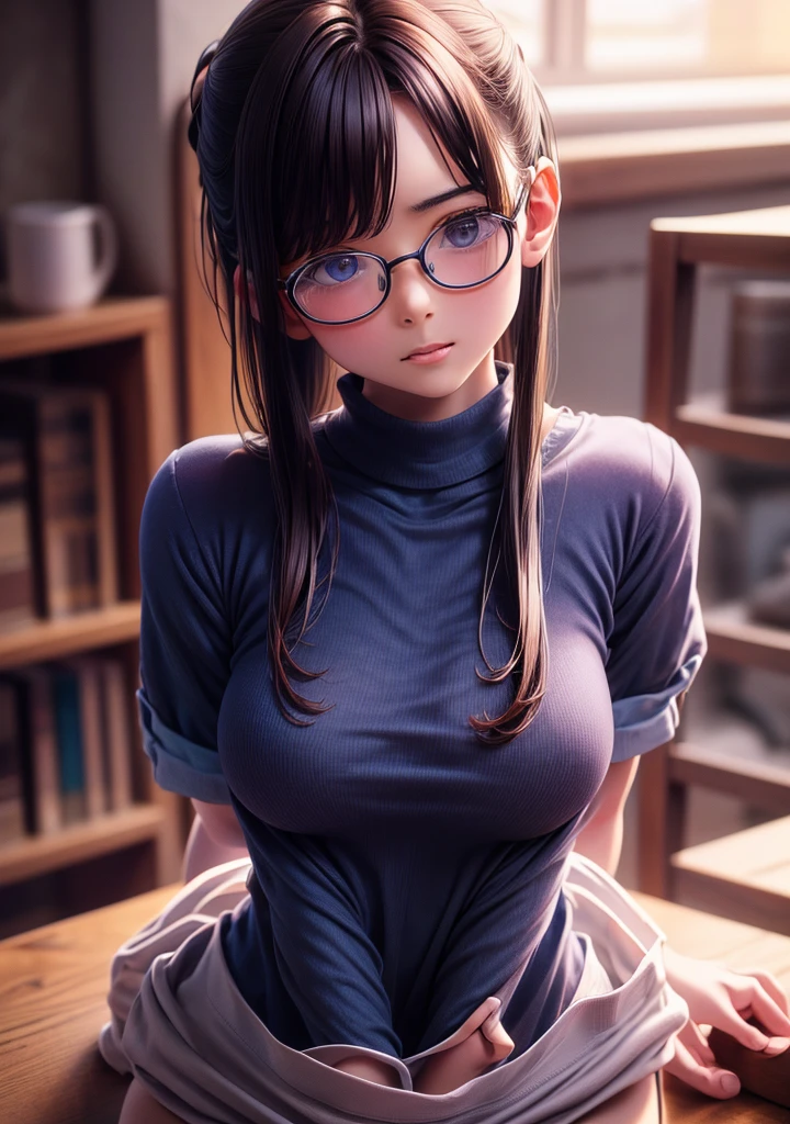 View your audience,Leaning forward,(Random cute clothes),(Random animation pose),(Thin type),(Large Breasts),(Random hairstyle),(Best image quality, (8K), Ultra-realistic, 最high quality, high quality, High resolution, high qualityの質感, Attention to detail, Beautiful details, Fine details, Extremely detailed CG, Detailed Texture, Realistic facial expressions, masterpiece, in front),(Wearing glasses:1.1)