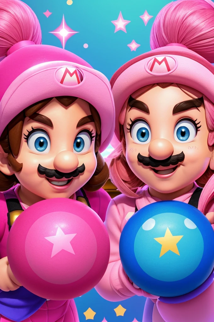 I want the image of a pink star like the Mario Bros stars that are in pixel, It has to be titled StarPixel Estudio., with a background that matches the color pink 