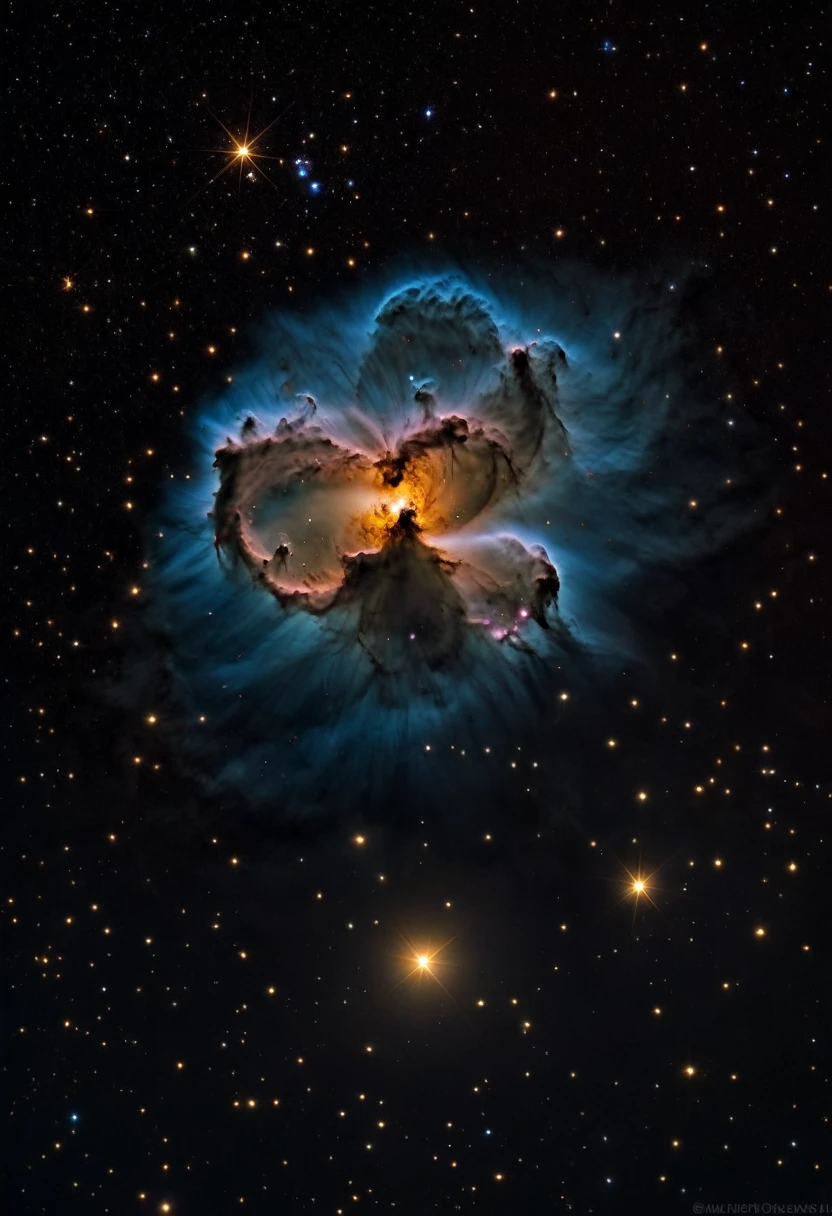 golden light pierces dark nebula clouds