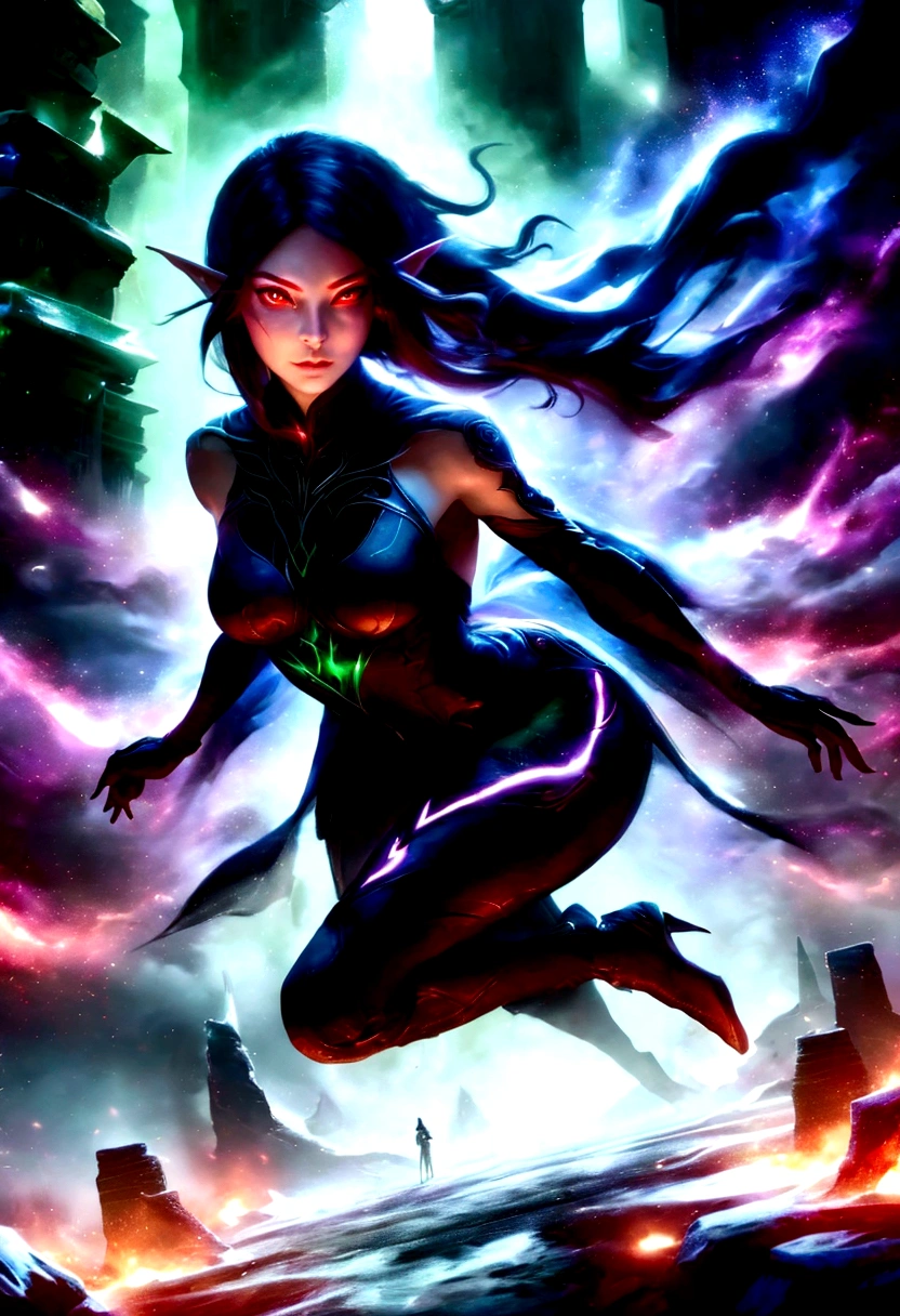 red eyes, sylvanas_windrunner, cinewow, 1girl, elf, will be depicted in the futuristic world of "Aeon Flux". The artwork will be created using the medium of digital illustration. The image quality should be at its best, with a resolution of 4k or 8k. It should be ultra-detailed and have a realistic, photorealistic appearance. The colors should be vivid and the lighting should be carefully designed to enhance the overall atmosphere of the scene. In the artwork,red eyes, sylvanas_windrunner, cinewow, 1girl, elf, character will be portrayed with beautiful, detailed eyes and lips. Her face will be extremely detailed, capturing her unique features and expressions. She will be shown in a dynamic pose, reflecting her strong and confident personality. The background will be a futuristic cityscape, showcasing the sci-fi elements of the "Aeon Flux" universe. The city will be presented in a dark and moody color palette, with neon lights illuminating the streets. The composition will have a strong sense of depth, with layers of buildings and structures creating a visually striking image. The artwork will have a professional and polished look, with sharp focus and ultra-fine painting details. The use of HDR and studio lighting will further enhance the realism of the scene. The overall style of the artwork will be influenced by concept artists, combining elements of science fiction and dystopia. The final result should be a masterpiece that captures the essence of "Aeon Flux" and portrayal of the red eyes, sylvanas_windrunner, cinewow, 1girl, elf, iconic character.