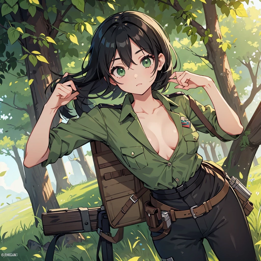 AOT FEMALE SCOUT REGIMENT BLACK HAIR SCOUT REGIMENT FEMALE GREEN EYES. Beautiful, good sized chest. Gorgeus