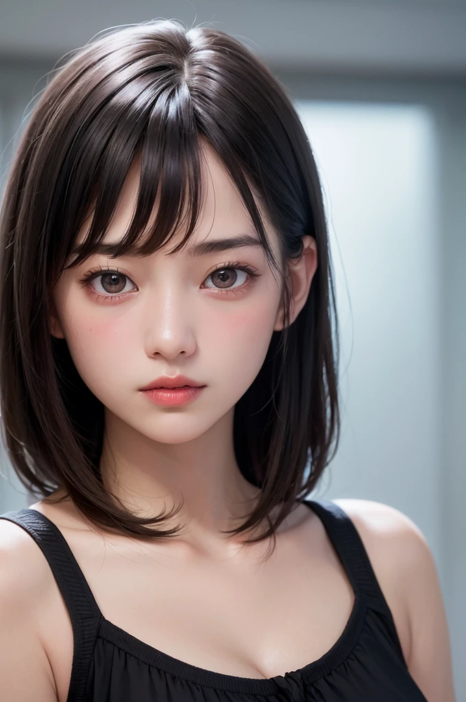(1 nogizaka girl,raw photo,photo realistic:1.5),(best quality, high quality,HDR, highest quality,ultra high resolution,high resolution,high res,ultra high difinition,huge file size,8K,2K wallpaper,8K wallpaper,high quality texture,amazing,an extremely delicate:1.4),one girl, Japanese famous idol,beautiful face,small face,absurd,ridiculous,incredibly ridiculous,blurry background,(sundress,short hair,cleavage,no makeup:1.2),medium skin,beautiful skin,detailed skin,black hair,silky hair,detailed eyes,black eyes,Japanese nose,5-fingers,(Light Particles, Lens Flare, Luminous Particles: 0.7),looking at viewer,bright lighting,professional lighting,girl