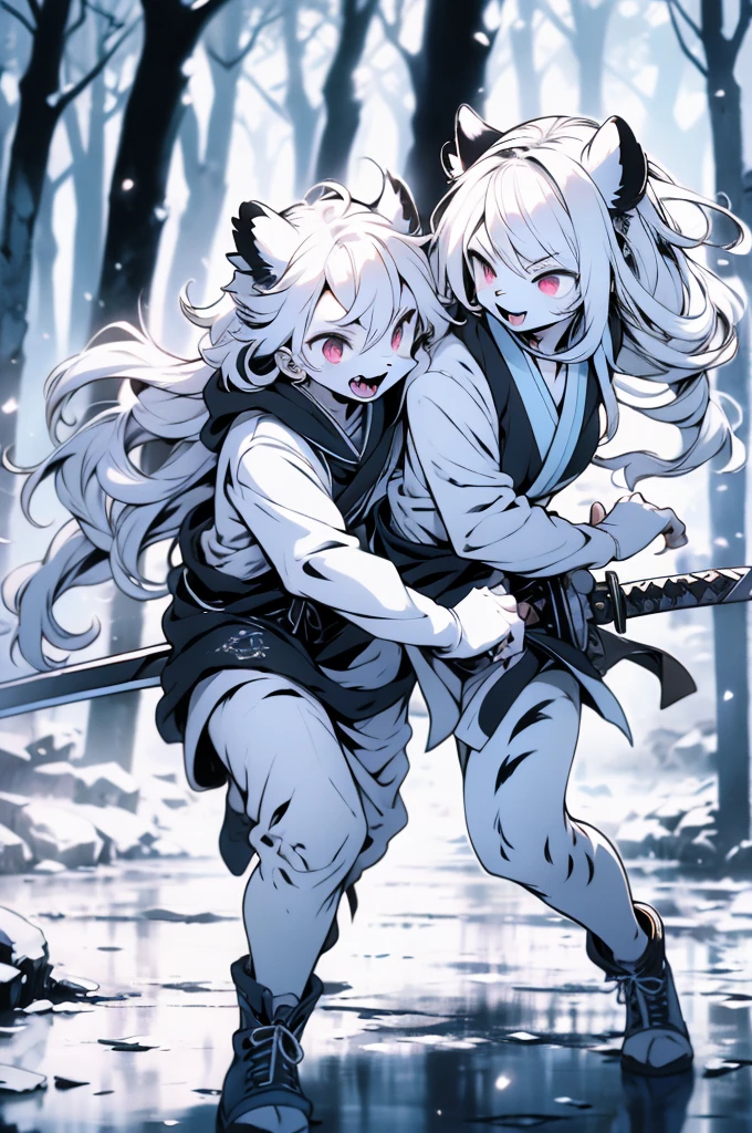 {clioranko style:1.05,rella style:0.8,QUASARCAKE style:1.4,Rolua style:1.1},Best quality,Very detailed,,light,Ray Tracing,Golden Ratio\),furry，furry，hairy，hairy，White Tiger少女，White Tiger，White Tiger，White Tiger少女，全身White hair，White Hair，White hair，Snow background，Field background，Snow background，Snowstorm Background，Snow and ice theme，Hanfu，Hanfu下摆，遮住腿的Hanfu下摆，穿着Hanfu，中式Hanfu，手持Long Sword，Sword in hand，Martial arts style，手持Long Sword的White Tiger少女，Full body close-up，Lean forward，Juhechop，Draw the sword and cut，手持Long Sword，持有Long Sword，拿着Long Sword，Long Sword，Long Sword，Long Sword，Highlight the role，Sassy，Keep your mouth shut，cool girl，indifferent，Cold，Loose long hair，Loose long hair，Cold气质，Loose long hair，Cold，Keep your mouth shut，indifferent，The look，Messy hair，Blood-red eyes