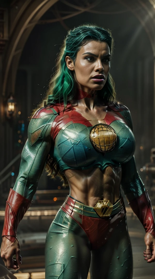 (((female captain planet))), design sheet, captain planet, colored skin, green hair, masterpiece, slendered abs ,muscular, veins, big arms, chiseled chest, detailed , shiny skin, powerful, godlike
