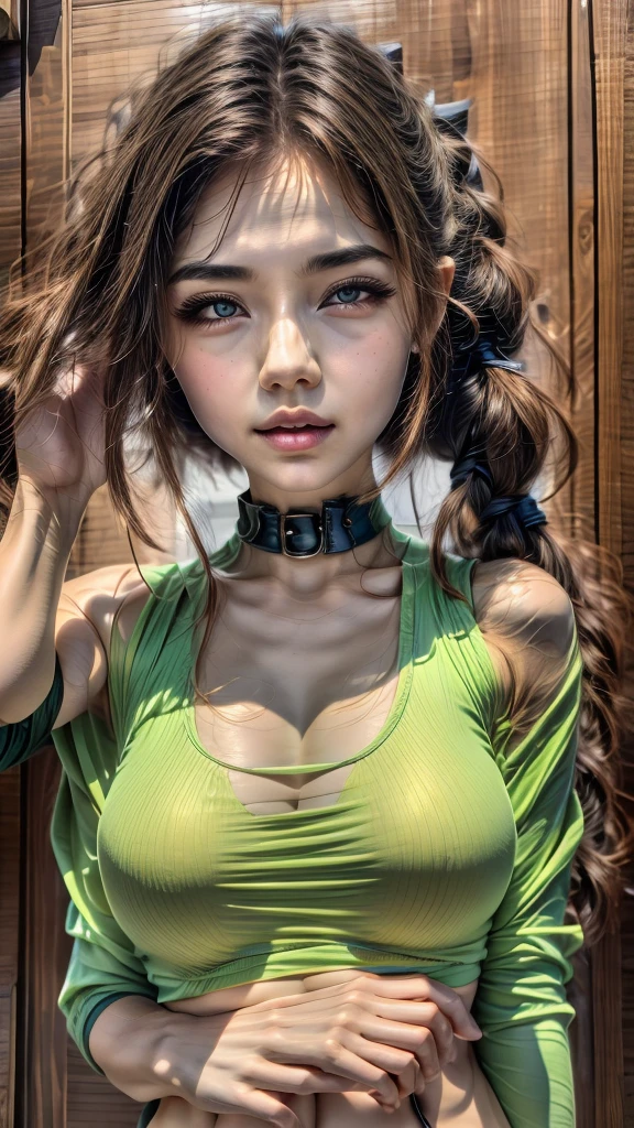 masterpiece, 1 qirl, ubel, Very detailed, seductive girl, attractive girl, Beautiful seductive woman, beautiful girl, small smile, green hair, sexy