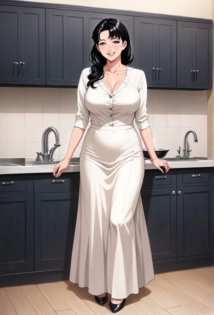 detailed illustration (side view),dynamic angle,ultra-detailed, illustration, pose for the camera, smiling at viewer, clean line art, shading, anime, 2020’s anime style, detailed eyes, detailed face, beautiful face,

Anime, 2d anime, cartoon anime, detailed illustration, dynamic angle, ultra-detailed, illustration, full body shot, 1girl, night time, 1950’s stay at home wife, button up blouse and long skirt, anime half closed eyes. A knowing smile, standing in kitchen, domestic goddess, black haired American woman, well endowed, wholesome yet , motherly, nurturing, 