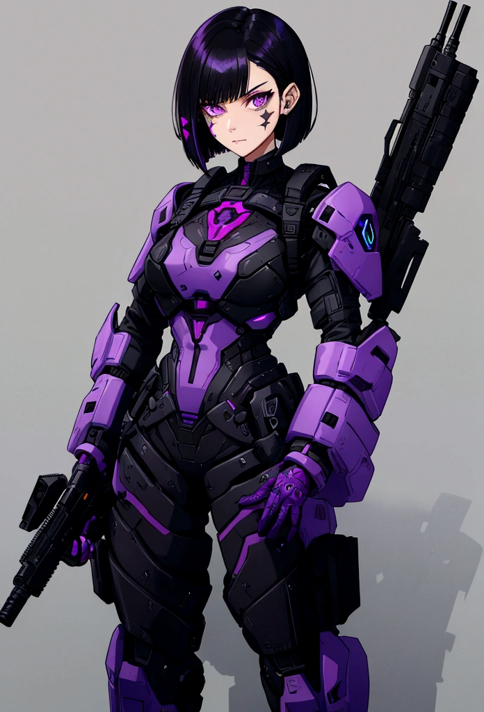 Holoform Appearance: Gender: Female Age: Appears to be in her late 20s Height: 5'9" Hair: Black, short, and styled in a sleek bob cut Eyes: Dark purple Clothing: Black tactical gear with purple accents, combat boots, and a Decepticon insignia subtly incorporated into the design Extras: A faint scar on her left cheek, similar to the one on her optic