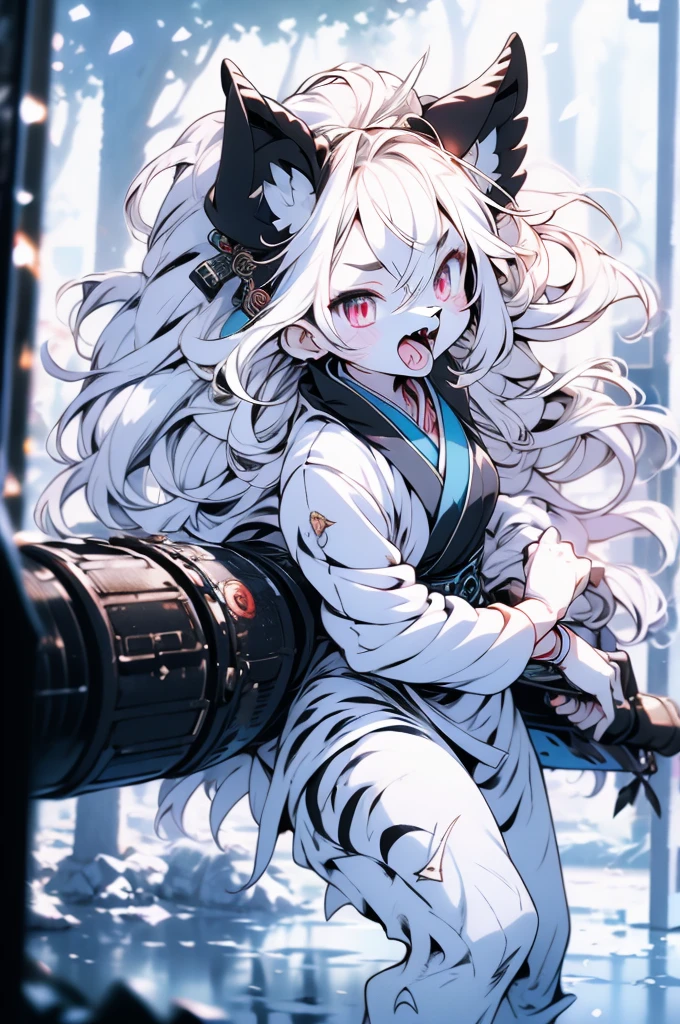 {clioranko style:1.05,rella style:0.8,QUASARCAKE style:1.4,Rolua style:1.1},Best quality,Very detailed,,light,Ray Tracing,Golden Ratio\),furry,furry,hairy,hairy,White Tiger少女,White Tiger,White Tiger,White Tiger少女,全身White hair,White Hair,White hair,Snow background,Field background,Snow background,Snowstorm Background,Snow and ice theme,Hanfu,Hanfu下摆,遮住腿的Hanfu下摆,穿着Hanfu,中式Hanfu,手持Long Sword,Sword in hand,Martial arts style,手持Long Sword的White Tiger少女,Full body close-up,Lean forward,Juhechop,Draw the sword and cut,手持Long Sword,持有Long Sword,拿着Long Sword,Long Sword,Long Sword,Long Sword,Highlight the role,Sassy,cool girl,indifferent,Cold,Loose long hair,Loose long hair,Cold气质,Loose long hair,Cold,indifferent的眼神,Messy hair,cruel,Crazy temperament,mad girl,Blood-red eyes