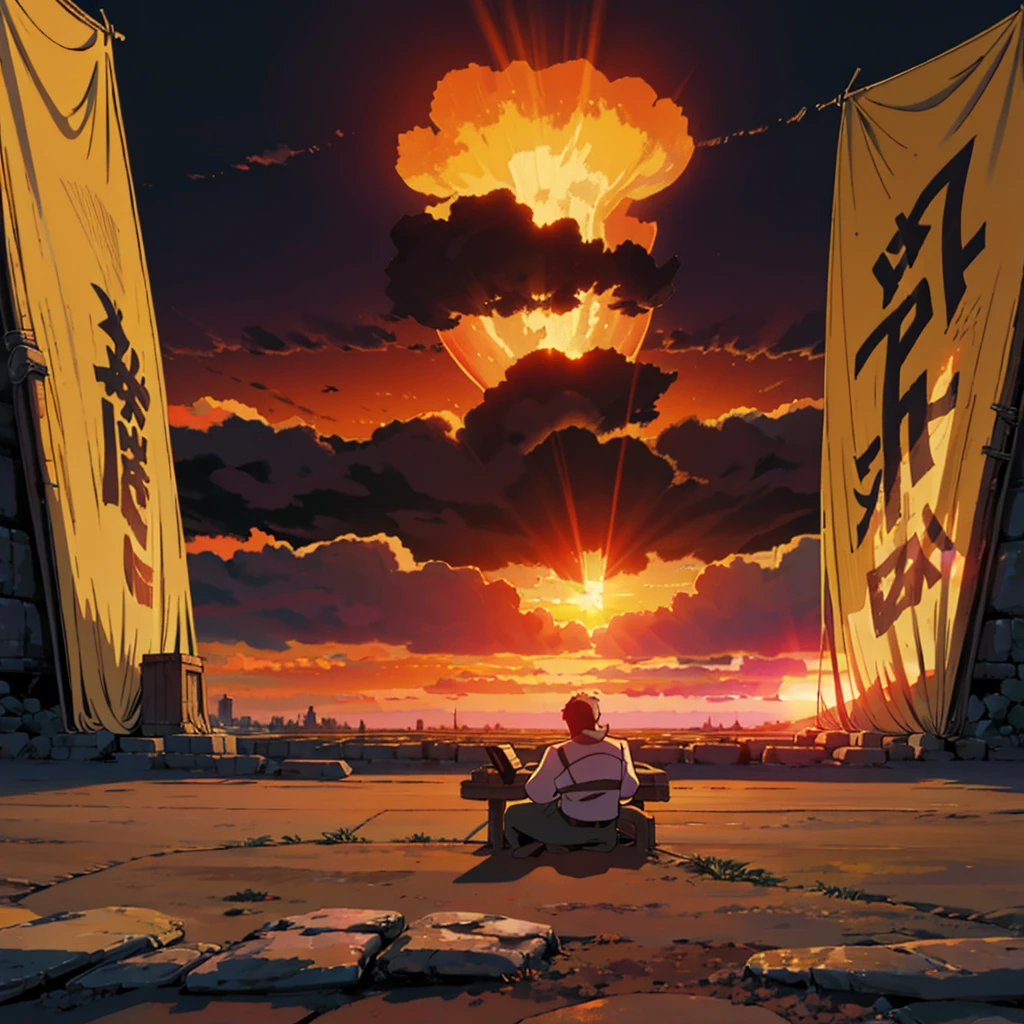 a man sitting , sunset lighting, beautiful detailed, extremely good, Dynamic lighting, Manhwa art style, HD, 4K, Anime art style, Detailed Background, Manhwa Panel, beautiful banner, 