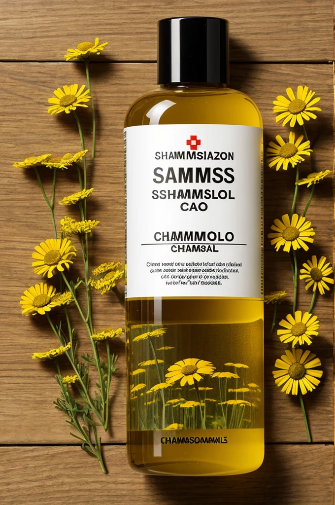 A label for the brand Swiss SAS Mexican cosmetics company that produces chamomile shampoo