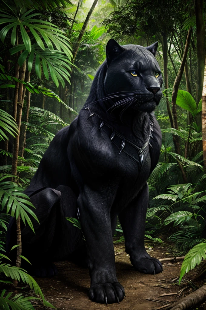 Black panther look you denger way , background dark jungle