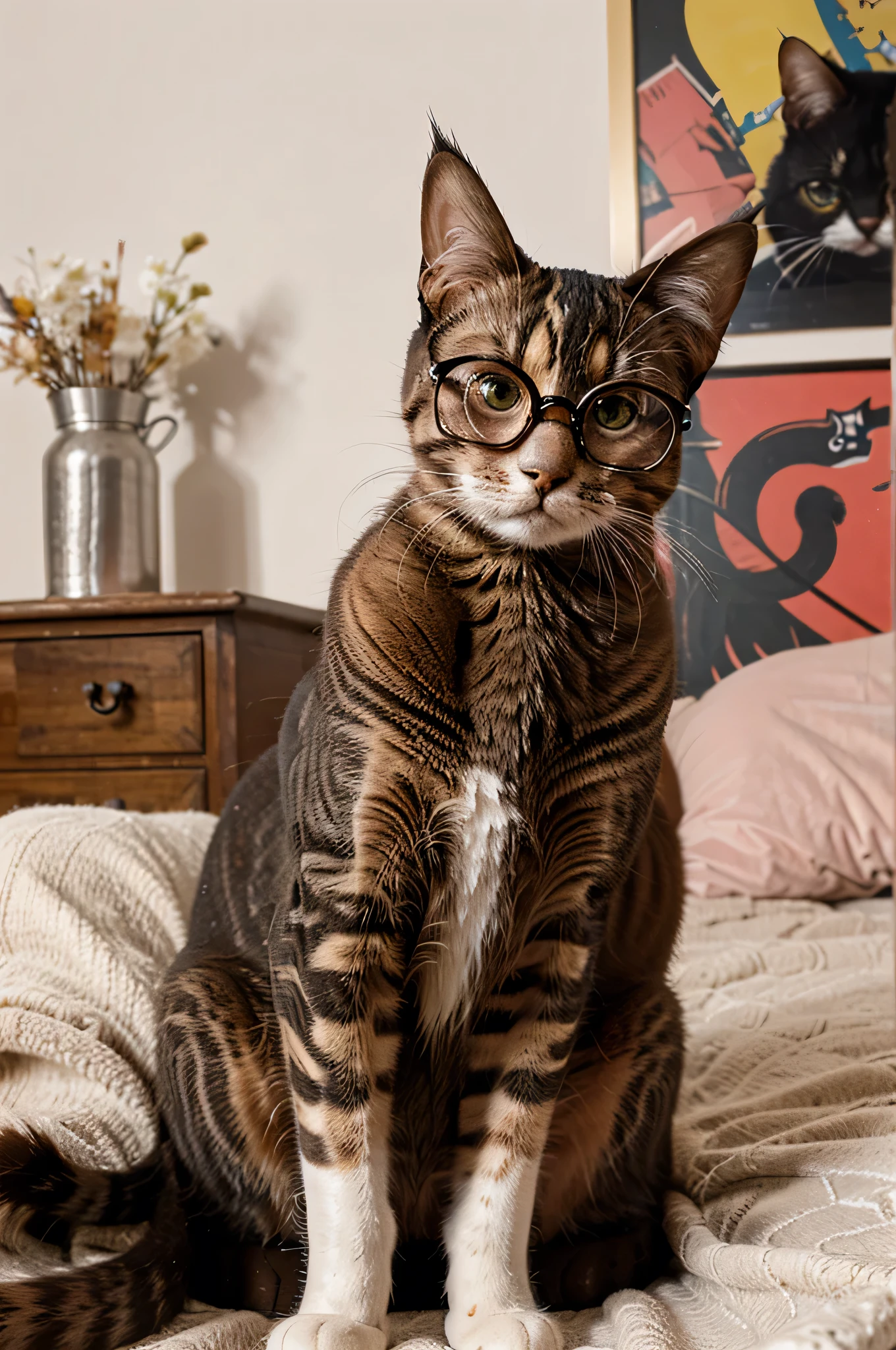 cat wearing glasses, cute cat, funny pose, colorfull