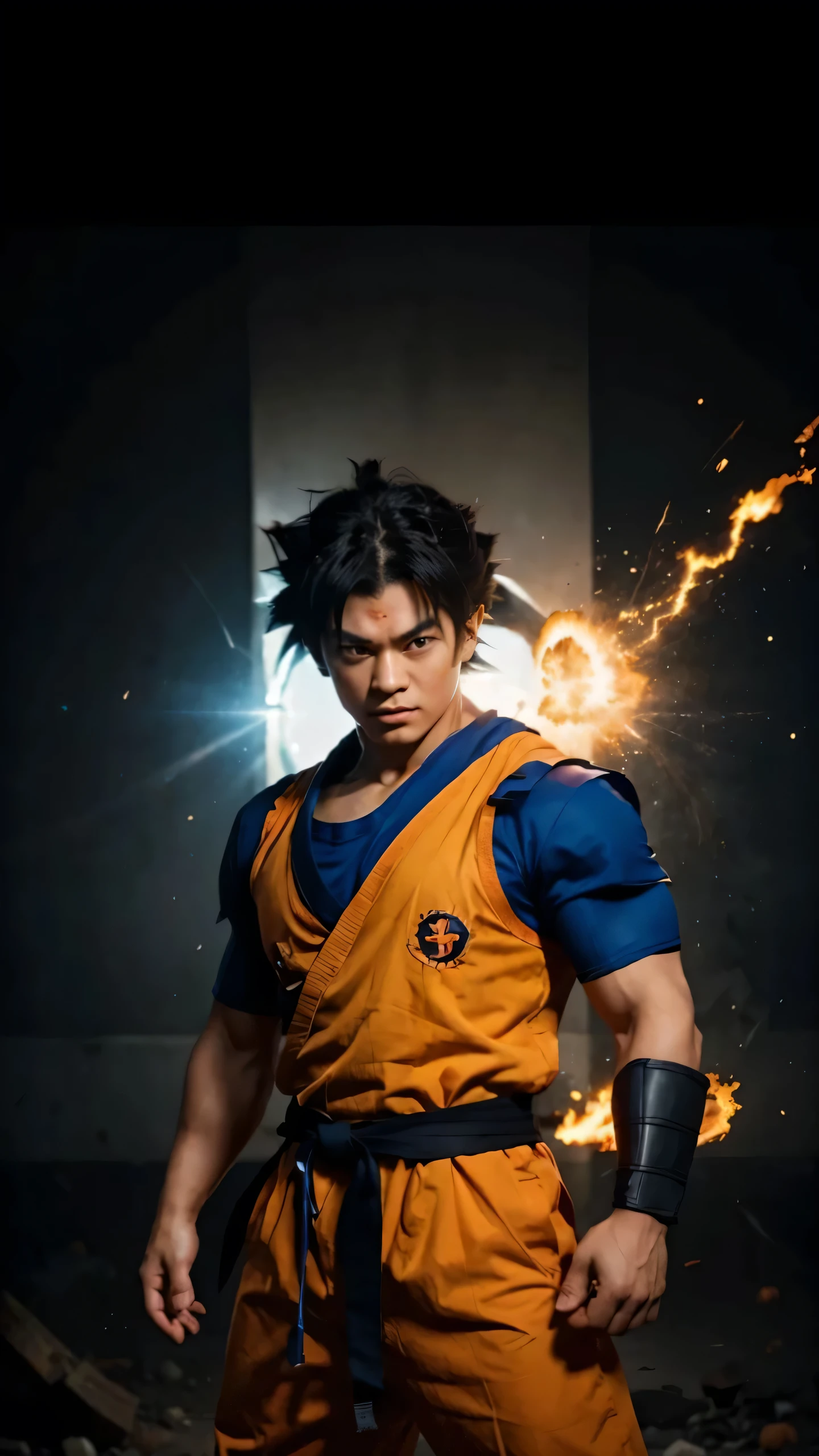 generate image of yancha with long black hair x-shaped scar no. face, goku's friend.