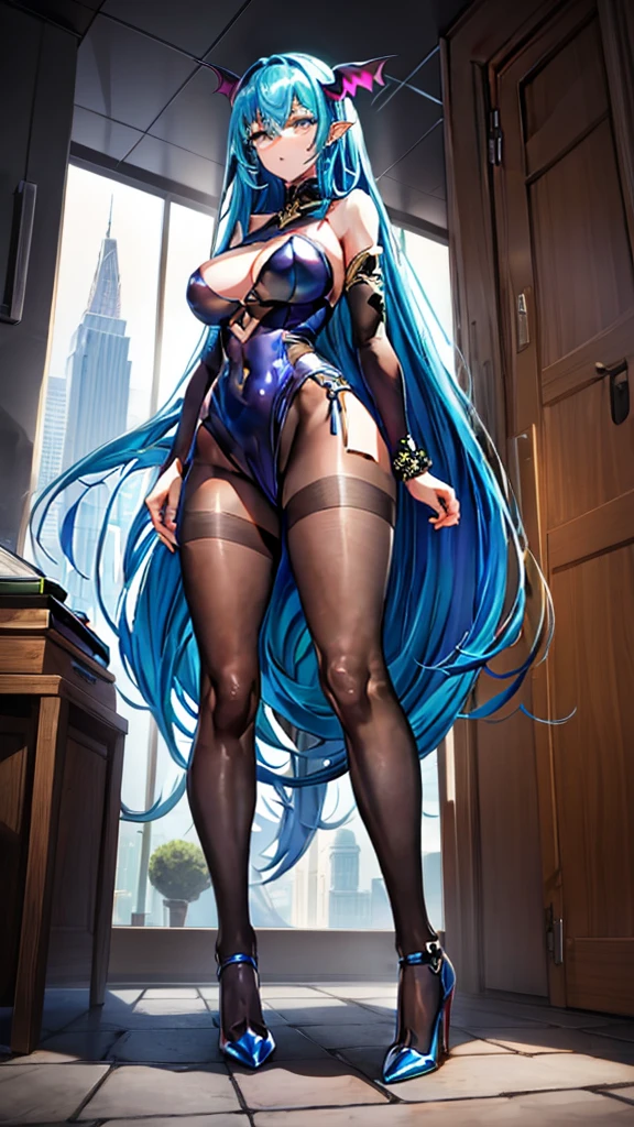A colossal  succubus walks into a tiny city, breaking the floor, the tiny people and everything with her heels, she looks down and mocks you as you see from below her tiny  and long legs covered all in  pantyhose, look down, evil, better quality, close, photo under her, Giant succubus, massive, long legs,  legs, slim body,  body, hot, goddess, tiny people, crushing