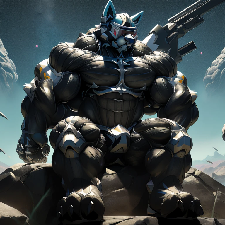 (masterpiece. official art. 8k. best quality. detailed full body. full body.)
(situation 1 : LUCARIO in the space sitting in a tiny planet earth.)
(Additional details 1: wearing a full-face helmet. helmet is jet black. The color of NANOSUIT is jet black. high-tech bio-mecha armor. real texture material. whole body shines like metal. Wearing cyberpunk mecha. emphasizes the muscles. suit fully made of metal. intricate armor. Robotic suit. suit fully made of metal. NANOSUIT with the same design as LUCARIO.). (Lucario has 5 toes.)
(Additional details 2: (Detailed head. Detailed Body. Detailed abs. gigantic muscles. HYPER MUSCLES. Gigachad Muscular. big muscle. pecs. triceps. traps. unusually developed muscular body. body full of huge muscles. showing off muscles. pectorales enormes. Exaggeratedly huge muscles. huge muscles. long legs.).
(Additional details 3: nj5furry, Spread wings. It has wings. black have big wings. The claws are sharp. Sharp teeth.5 toes.).
