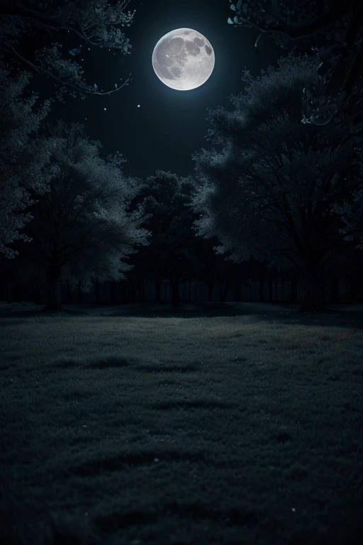 a realistic moon behind an oak tree branch, detailed oak tree branch, moonlight shining through the branches, realistic night sky, moon with realistic craters, cinematic lighting, dramatic contrast, muted color palette, atmospheric haze, high quality, 8k, extremely detailed, photorealistic