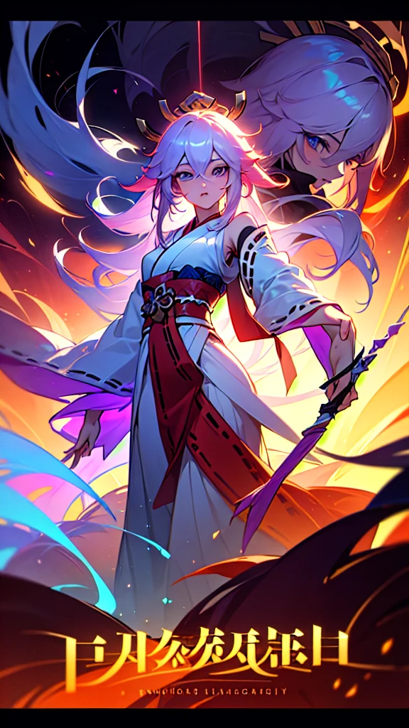 a beautiful detailed anime girl, yae miko, long silver hair, elegant purple kimono, exquisite facial features, mesmerizing eyes, graceful pose, magical glowing fox spirits, vibrant colors, cinematic lighting, digital painting, concept art style, 8k, highest quality, extremely detailed, photorealistic