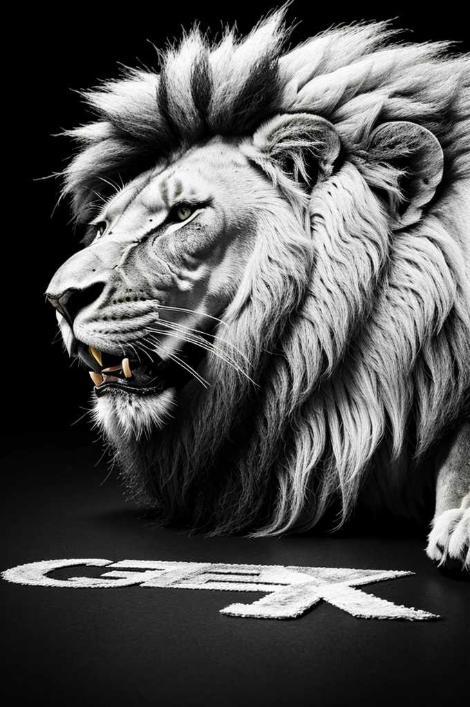 Black background , letter MC WiTH white colour and add a lion in bg
