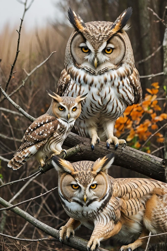An owl with a fox