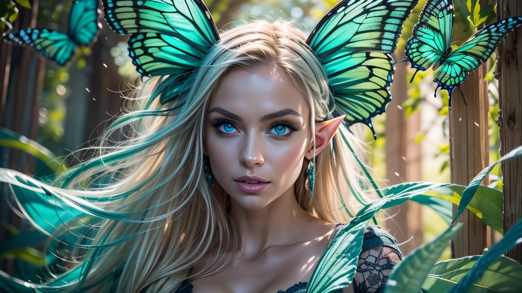 Beautiful, Amazing face and eyes, makeup, (extremely detailed beautiful face), Blonde, (sexiest look), (Beautiful breasts:1.3), (Best Quality:1.4), (Ultra-detailed), (extremely detailed CG unified 8k wallpaper), Highly detailed, RAW Photos, Professional Photography, (silk  lace:1.3), full body, sitting, (Spread your legs), (:1.4), plein air, Illumination, (Super fancy photos:1.4), (Dazzling light), Radiant Photography, depth of fields, (Glowing blue eyes), (realistic elf ear), (castle, fantasy setting), ((orbs)), massive butterfly wings, flowing butterfly wings, 