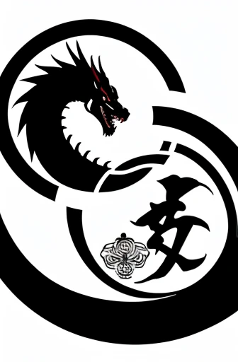 Japanese Style　dragon　null　Shadow play　Black and White　Family crest style　Shape that fits in a circle