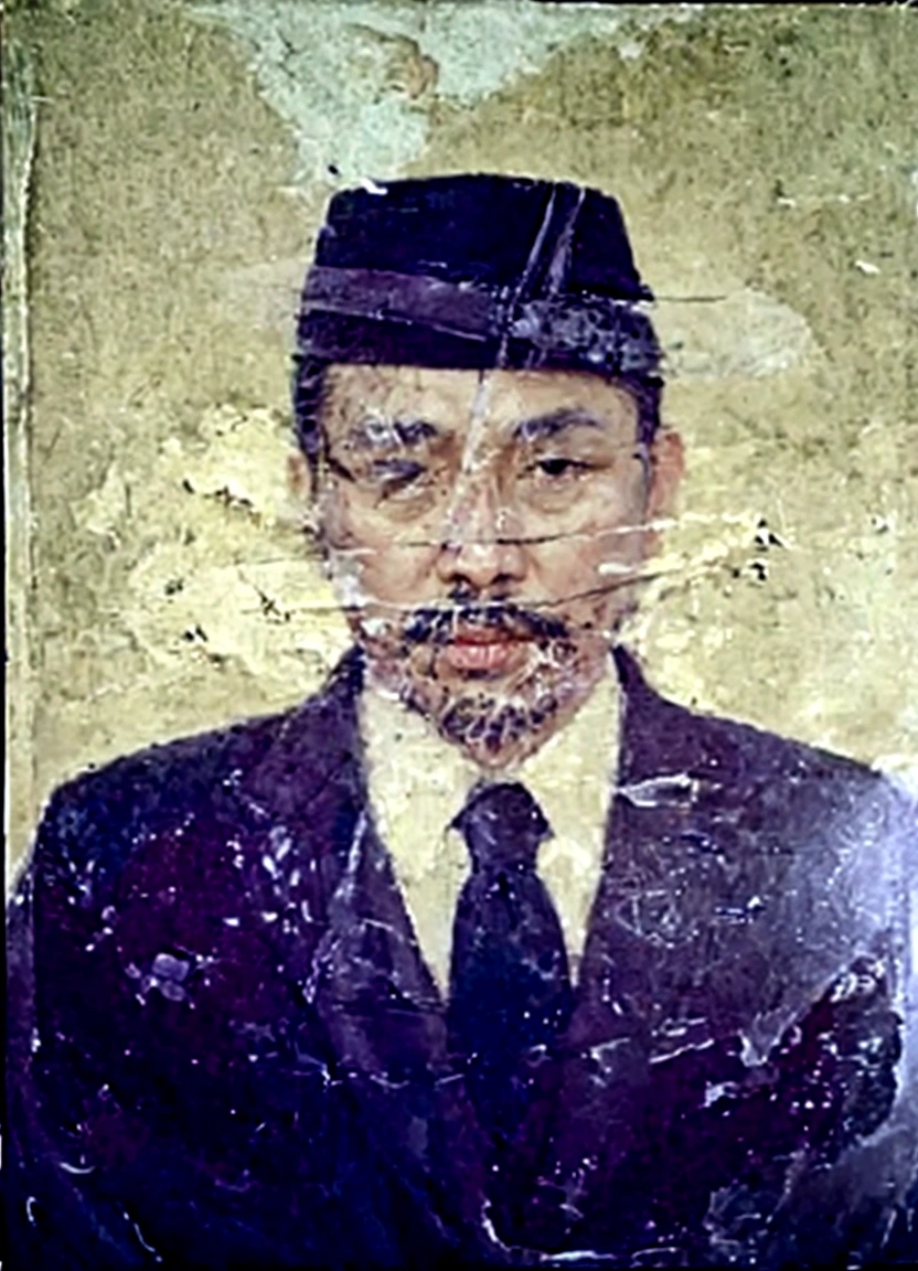 there is a man in a black suit and a black hat, raden saleh, inspired by Basuki Abdullah, khyzyl saleem, inspired by I Ketut Soki, digital art but photo, ash thorp khyzyl saleem, color portrait, mansik yang, potrait, inspired by Li Tiefu, full protrait