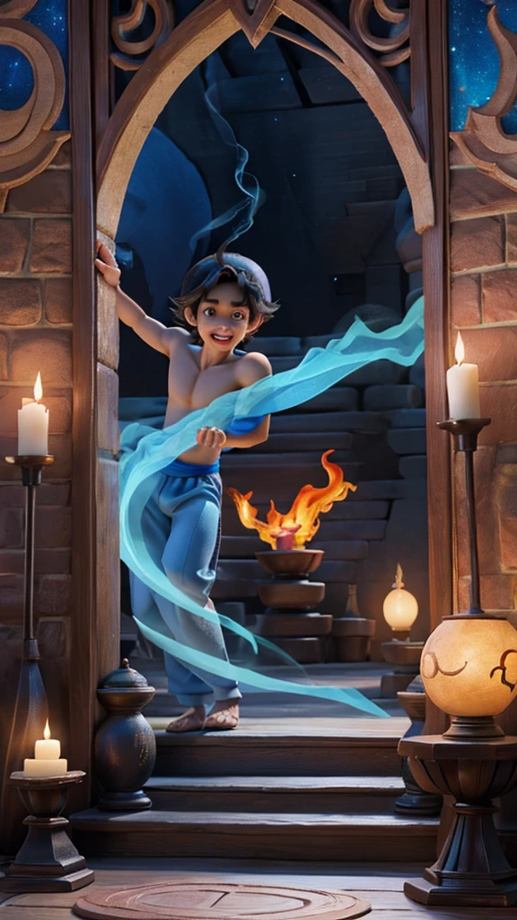 Disney Movies『Aladdin』The demon that appears in、spirit、the body is blue、Smoke is shining