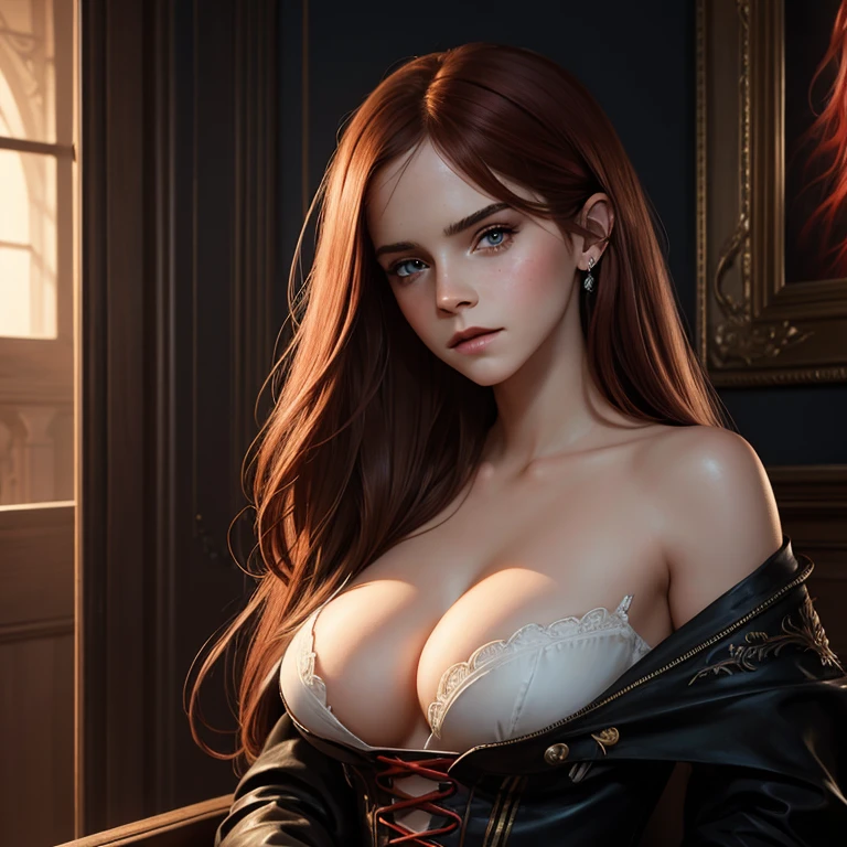 Emma Watson, long straight red hair, :1.7, Blue Eyes, tours of  , Portrait du personnage, 4 9 9 0 s, cheveux longs, complexe, elegant, highly detailed, digital painting, ArtStation, Art conceptuel, lisse, mise au point nette, illustration, Illustration par Wlop, Charlie Bowater et Alexandra Fomina